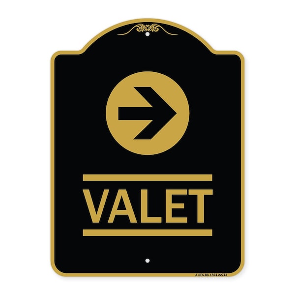 Signmission Designer Series Sign-Valet Right Arrow, Black & Gold Aluminum Sign, 18" x 24", BG-1824-22743 A-DES-BG-1824-22743 - main
